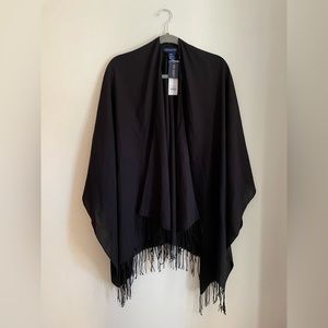 Adrienne Vittadini Solid Lightweight Black Wrap Shawl Scarf with Fringe NWT